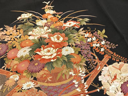 平和屋着物■豪華黒留袖　花籠文　金彩　正絹　逸品　BAAX2431hv