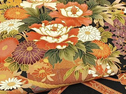 平和屋着物■豪華黒留袖　花籠文　金彩　正絹　逸品　BAAX2431hv