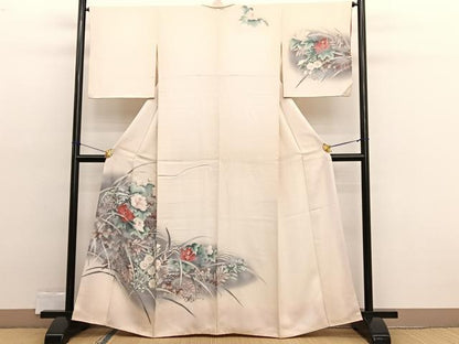 平和屋着物■訪問着　刺繍　草花文　暈し染め　銀彩　正絹　逸品　BAAX2436hv