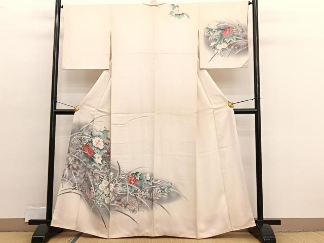 平和屋着物■訪問着　刺繍　草花文　暈し染め　銀彩　正絹　逸品　BAAX2436hv
