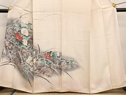 平和屋着物■訪問着　刺繍　草花文　暈し染め　銀彩　正絹　逸品　BAAX2436hv