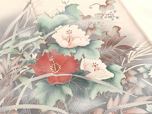 平和屋着物■訪問着　刺繍　草花文　暈し染め　銀彩　正絹　逸品　BAAX2436hv