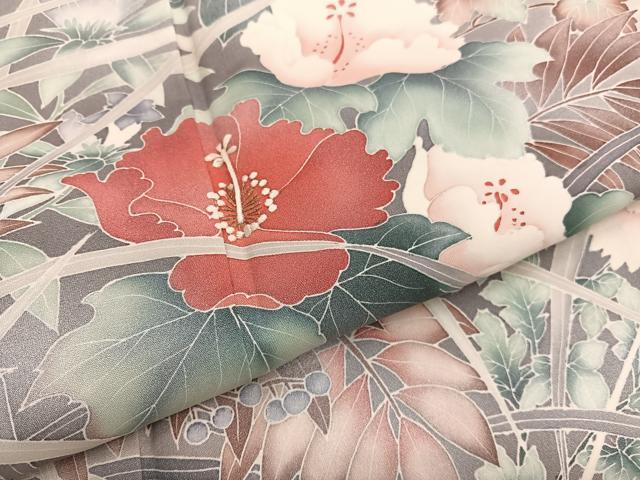 平和屋着物■訪問着　刺繍　草花文　暈し染め　銀彩　正絹　逸品　BAAX2436hv