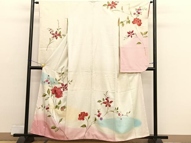平和屋着物■豪華振袖　総刺繍　枝花文　暈し染め　金銀糸　正絹　逸品　BAAX2441hv