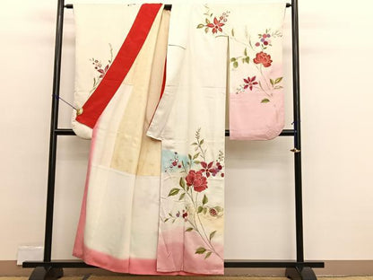平和屋着物■豪華振袖　総刺繍　枝花文　暈し染め　金銀糸　正絹　逸品　BAAX2441hv