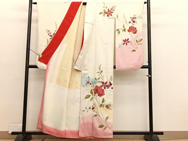 平和屋着物■豪華振袖　総刺繍　枝花文　暈し染め　金銀糸　正絹　逸品　BAAX2441hv