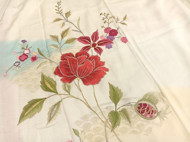 平和屋着物■豪華振袖　総刺繍　枝花文　暈し染め　金銀糸　正絹　逸品　BAAX2441hv