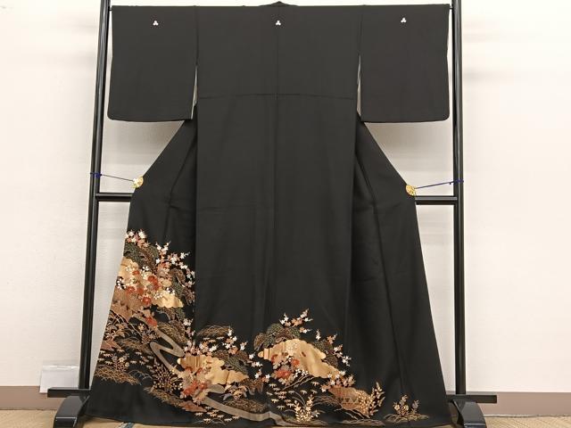 平和屋着物■豪華黒留袖 雲取り流水花文 金彩 正絹 逸品 BAAX2445hv