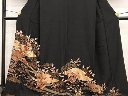 平和屋着物■豪華黒留袖 雲取り流水花文 金彩 正絹 逸品 BAAX2445hv
