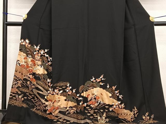 平和屋着物■豪華黒留袖 雲取り流水花文 金彩 正絹 逸品 BAAX2445hv