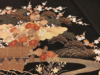 平和屋着物■豪華黒留袖 雲取り流水花文 金彩 正絹 逸品 BAAX2445hv