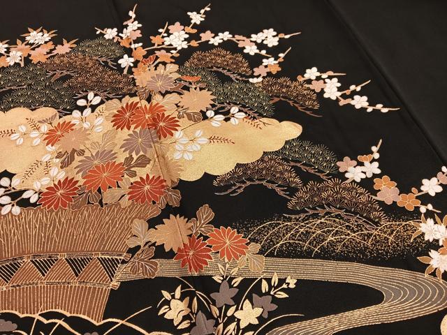 平和屋着物■豪華黒留袖 雲取り流水花文 金彩 正絹 逸品 BAAX2445hv