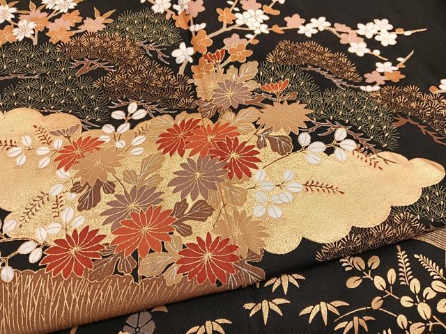 平和屋着物■豪華黒留袖 雲取り流水花文 金彩 正絹 逸品 BAAX2445hv