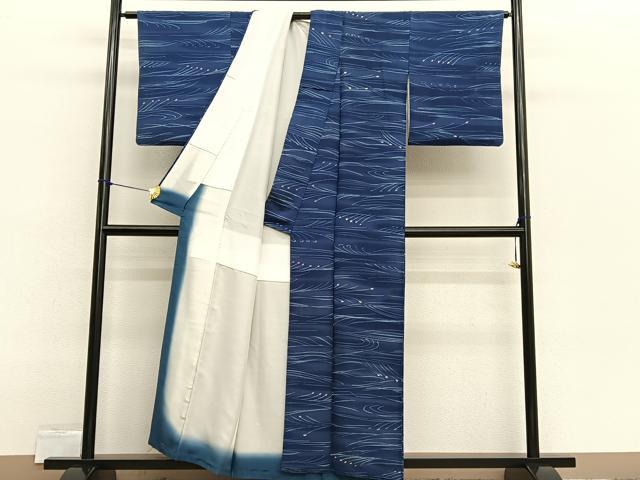平和屋着物■上質な小紋　枝葉文　ろうけつ染め　暈し染め　正絹　逸品　BAAX2455hv
