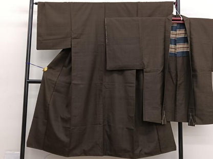 平和屋着物■男性 紬 アンサンブル 格子 正絹 逸品 BAAX2457hv