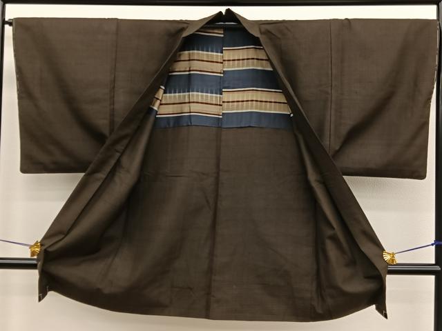 平和屋着物■男性 紬 アンサンブル 格子 正絹 逸品 BAAX2457hv