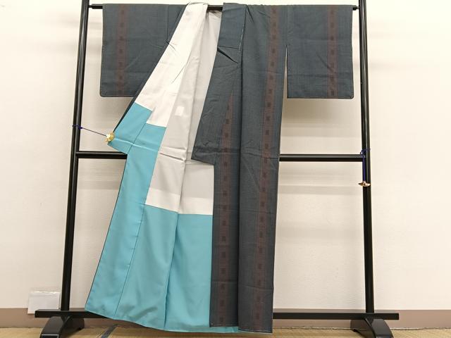 平和屋着物■上質なお召 間道 正絹 逸品 BAAX2463hv