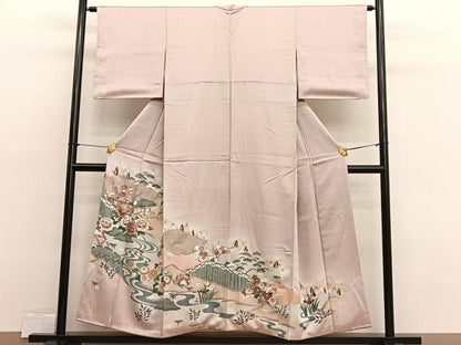 平和屋着物■色留訪問着　流水風景文　暈し染め　金彩　正絹　逸品　BAAX2474hv