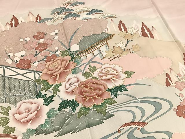 平和屋着物■色留訪問着　流水風景文　暈し染め　金彩　正絹　逸品　BAAX2474hv