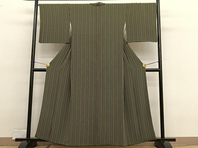 平和屋着物■上質な小紋　縞　鬼しぼ縮緬　正絹　逸品　BAAX2475hv