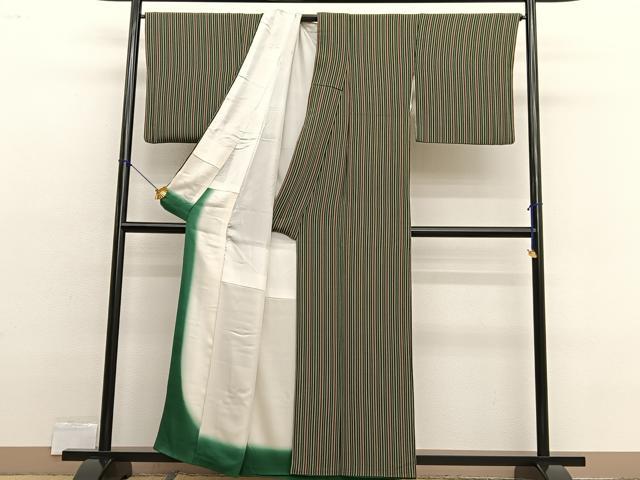 平和屋着物■上質な小紋　縞　鬼しぼ縮緬　正絹　逸品　BAAX2475hv