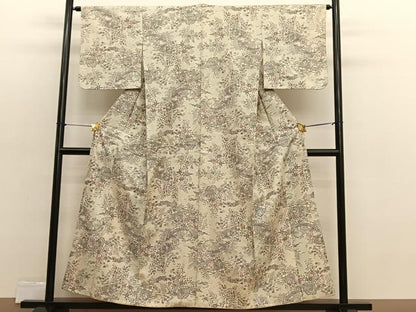 平和屋着物■上質な紬　渡橋花文　正絹　逸品　BAAX2476hv