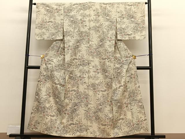 平和屋着物■上質な紬　渡橋花文　正絹　逸品　BAAX2476hv