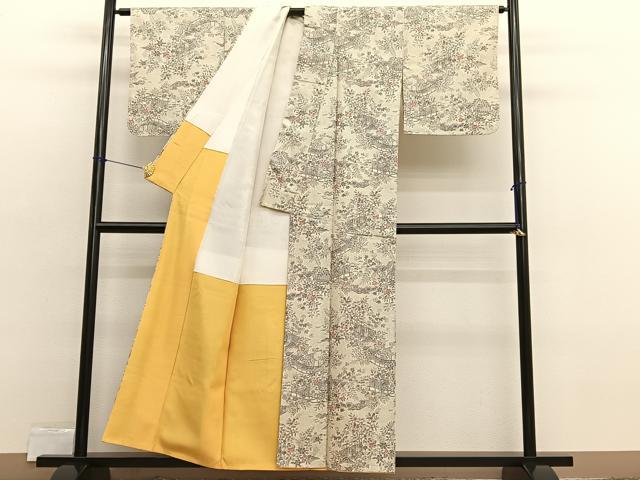 平和屋着物■上質な紬　渡橋花文　正絹　逸品　BAAX2476hv