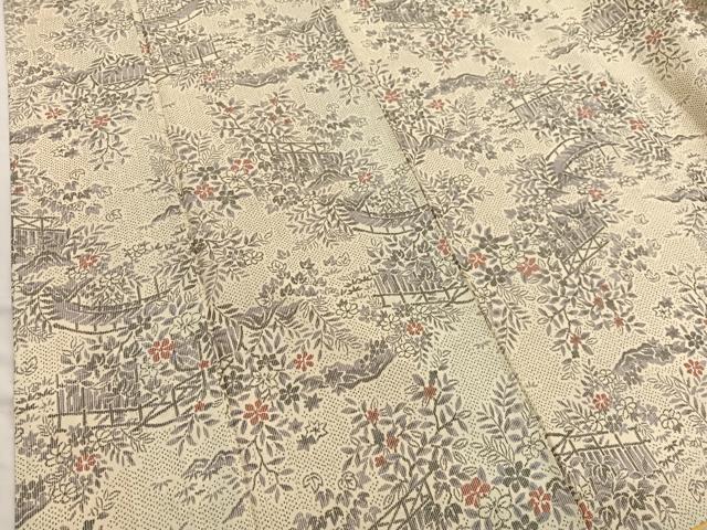 平和屋着物■上質な紬　渡橋花文　正絹　逸品　BAAX2476hv