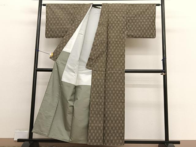 平和屋着物■上質な紬　幾何学文様　正絹　逸品　BAAX2491hv
