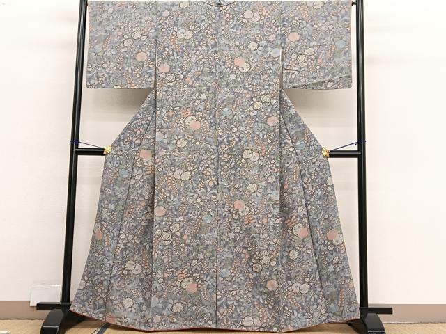 平和屋着物■上質な小紋　辻が花　銀彩　お召縮緬　正絹　逸品　BAAX2493hv