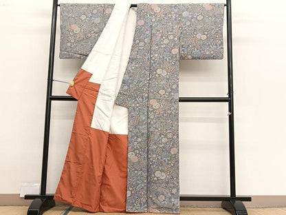 平和屋着物■上質な小紋　辻が花　銀彩　お召縮緬　正絹　逸品　BAAX2493hv