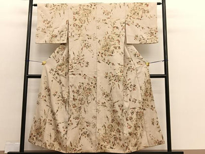 平和屋着物■上質なお召　寿光織　草花文　金糸　正絹　逸品　BAAX2495hv