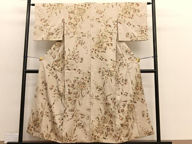 平和屋着物■上質なお召　寿光織　草花文　金糸　正絹　逸品　BAAX2495hv