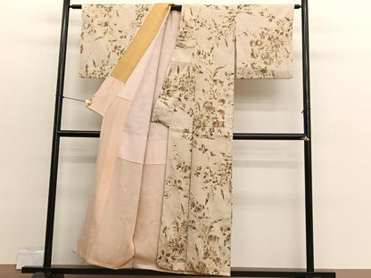 平和屋着物■上質なお召　寿光織　草花文　金糸　正絹　逸品　BAAX2495hv