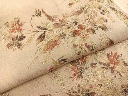 平和屋着物■上質なお召　寿光織　草花文　金糸　正絹　逸品　BAAX2495hv