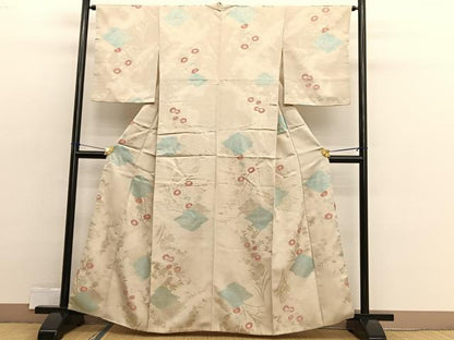 平和屋着物■上質な小紋　寿光織　松皮菱花文　金糸　正絹　逸品　BAAX2497hv