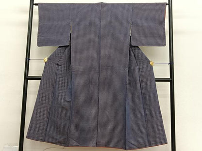 平和屋着物■上質なお召　市松文様　金糸　正絹　逸品　BAAX2498hv