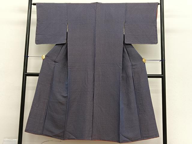 平和屋着物■上質なお召　市松文様　金糸　正絹　逸品　BAAX2498hv