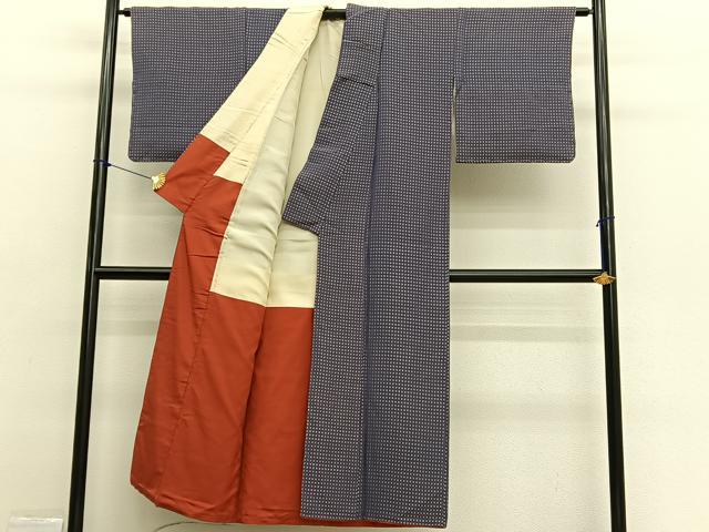 平和屋着物■上質なお召　市松文様　金糸　正絹　逸品　BAAX2498hv
