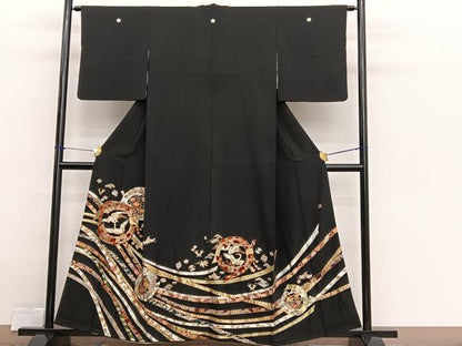 平和屋着物■豪華黒留袖　作家物　双鶴束ね熨斗花文　金銀彩　正絹　逸品　BAAX2502hv