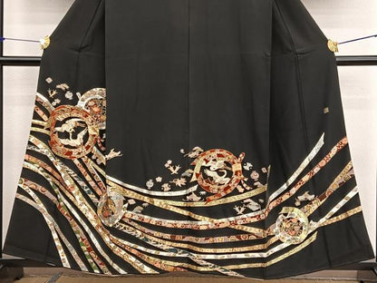 平和屋着物■豪華黒留袖　作家物　双鶴束ね熨斗花文　金銀彩　正絹　逸品　BAAX2502hv
