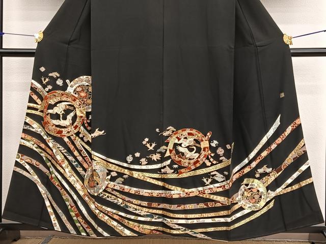 平和屋着物■豪華黒留袖　作家物　双鶴束ね熨斗花文　金銀彩　正絹　逸品　BAAX2502hv