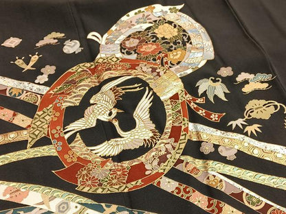 平和屋着物■豪華黒留袖　作家物　双鶴束ね熨斗花文　金銀彩　正絹　逸品　BAAX2502hv