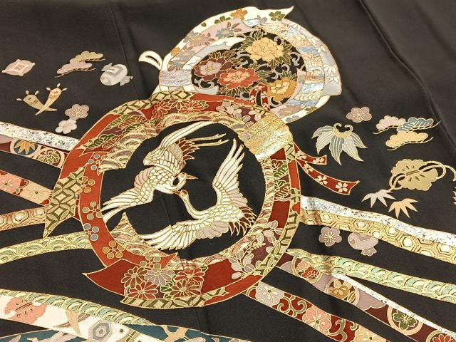 平和屋着物■豪華黒留袖　作家物　双鶴束ね熨斗花文　金銀彩　正絹　逸品　BAAX2502hv