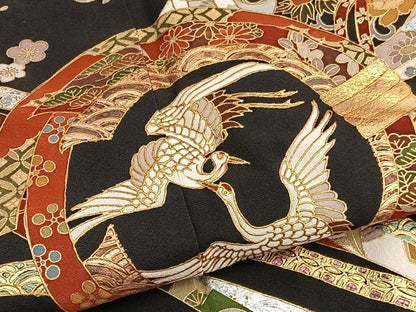 平和屋着物■豪華黒留袖　作家物　双鶴束ね熨斗花文　金銀彩　正絹　逸品　BAAX2502hv