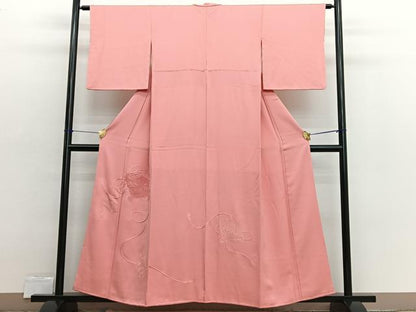 平和屋着物■中国三大刺繍　スワトウ刺繍　総刺繍　色留訪問着　扇面花文　珊瑚朱色　正絹　逸品　BAAX2504hv