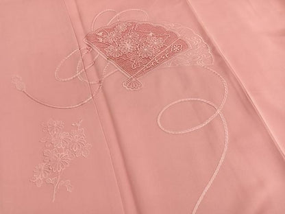 平和屋着物■中国三大刺繍　スワトウ刺繍　総刺繍　色留訪問着　扇面花文　珊瑚朱色　正絹　逸品　BAAX2504hv