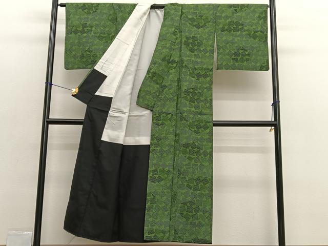 平和屋着物■上質な小紋　色紙文様　黒地　銀彩　正絹　逸品　BAAX2508hv