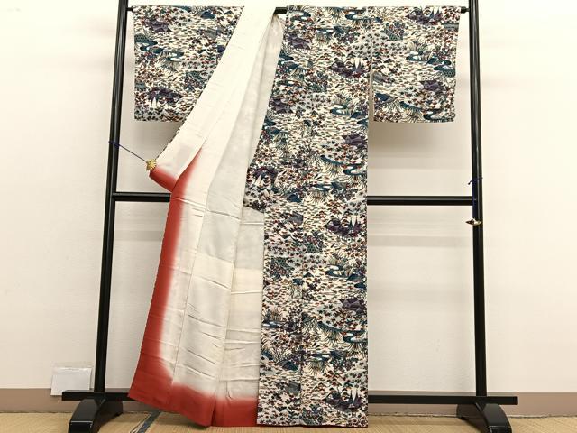 平和屋着物■上質な小紋　御所解文　鬼しぼ縮緬　正絹　逸品　BAAX2512hv